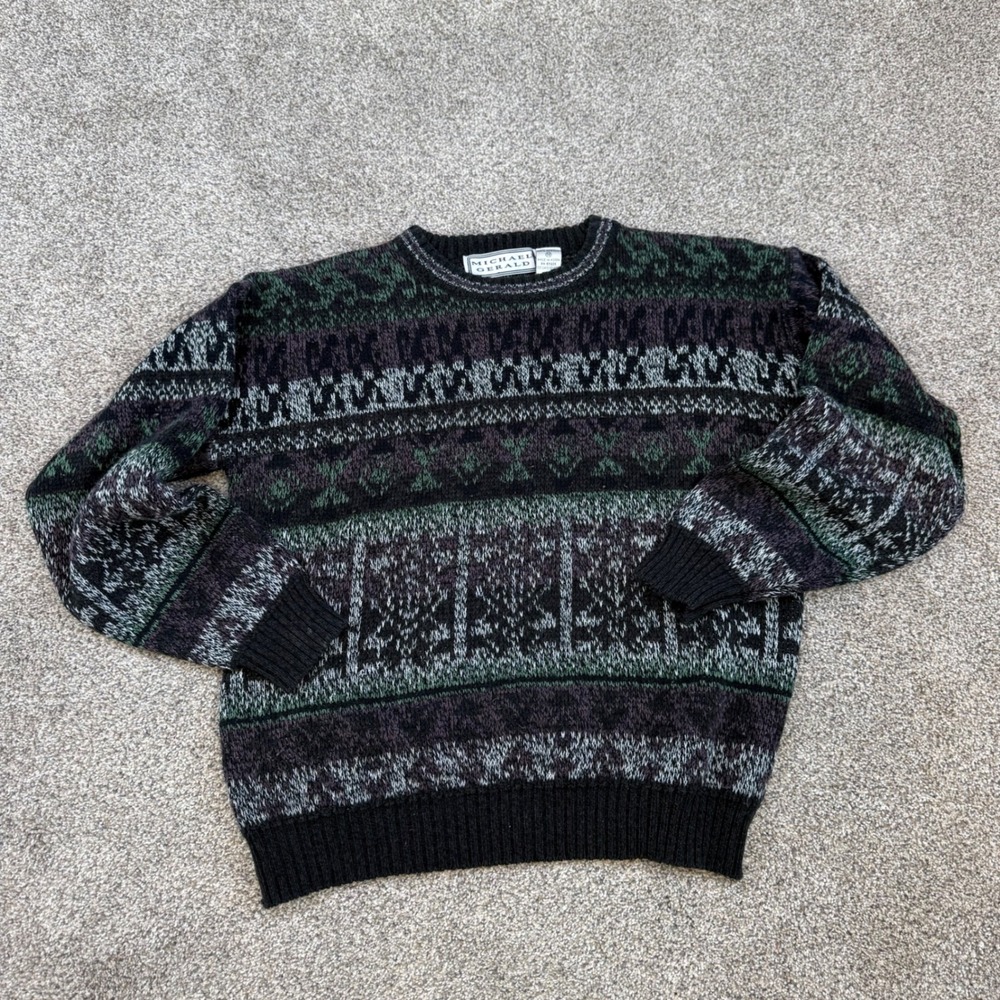 Michael Gerald Vintage Mens Grandpa‎ Crewneck Sweater Multi Pattern Knit M